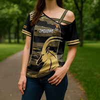 Zimbabwe Rugby Custom Cross Shoulder Shirt Come On Sables Gold Black Version - Wonder Print Shop