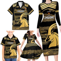 Zimbabwe Rugby Custom Family Matching Long Sleeve Bodycon Dress and Hawaiian Shirt Come On Sables Gold Black Version - Wonder Print Shop