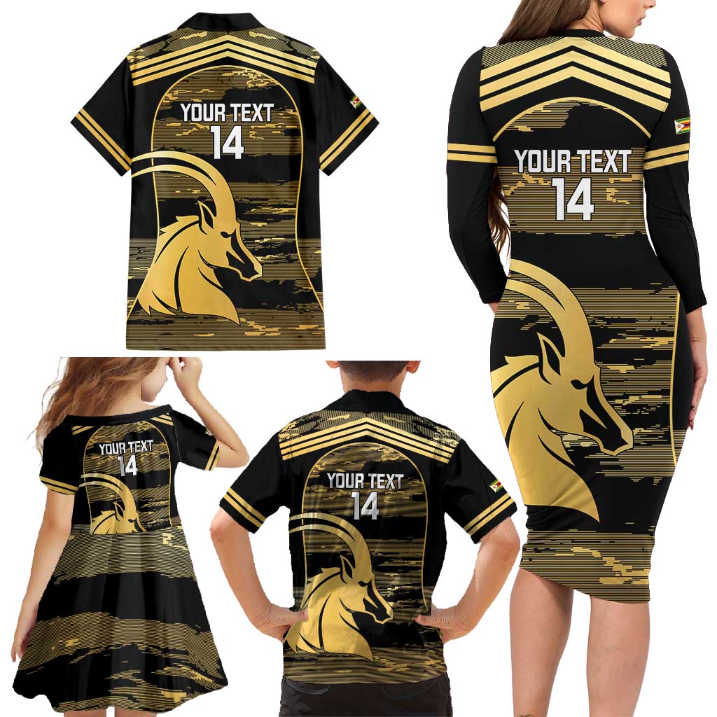 Zimbabwe Rugby Custom Family Matching Long Sleeve Bodycon Dress and Hawaiian Shirt Come On Sables Gold Black Version - Wonder Print Shop