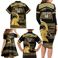 Zimbabwe Rugby Custom Family Matching Long Sleeve Bodycon Dress and Hawaiian Shirt Come On Sables Gold Black Version - Wonder Print Shop