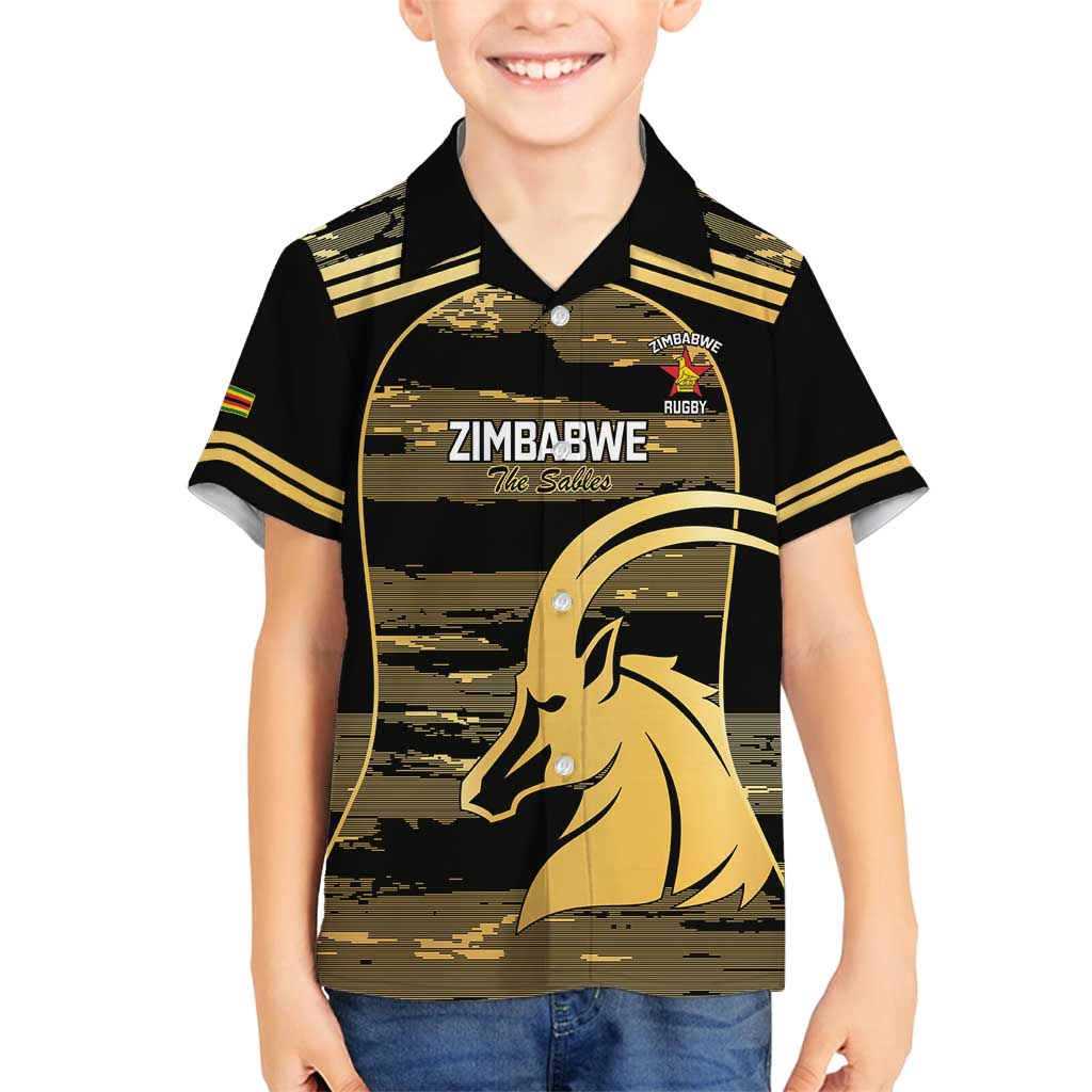 Zimbabwe Rugby Custom Family Matching Long Sleeve Bodycon Dress and Hawaiian Shirt Come On Sables Gold Black Version - Wonder Print Shop