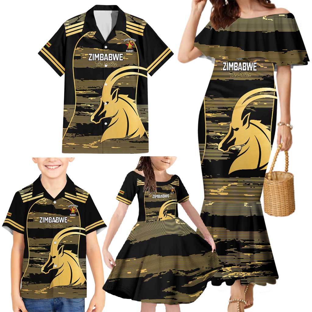 Zimbabwe Rugby Custom Family Matching Mermaid Dress and Hawaiian Shirt Come On Sables Gold Black Version - Wonder Print Shop