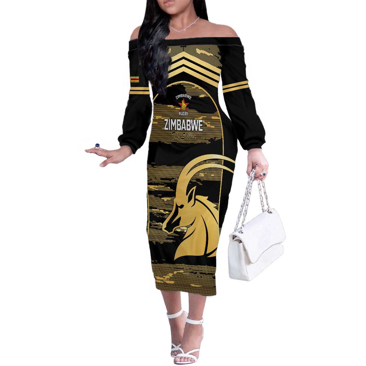 Zimbabwe Rugby Custom Family Matching Off The Shoulder Long Sleeve Dress and Hawaiian Shirt Come On Sables Gold Black Version - Wonder Print Shop