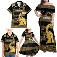Zimbabwe Rugby Custom Family Matching Off Shoulder Maxi Dress and Hawaiian Shirt Come On Sables Gold Black Version - Wonder Print Shop