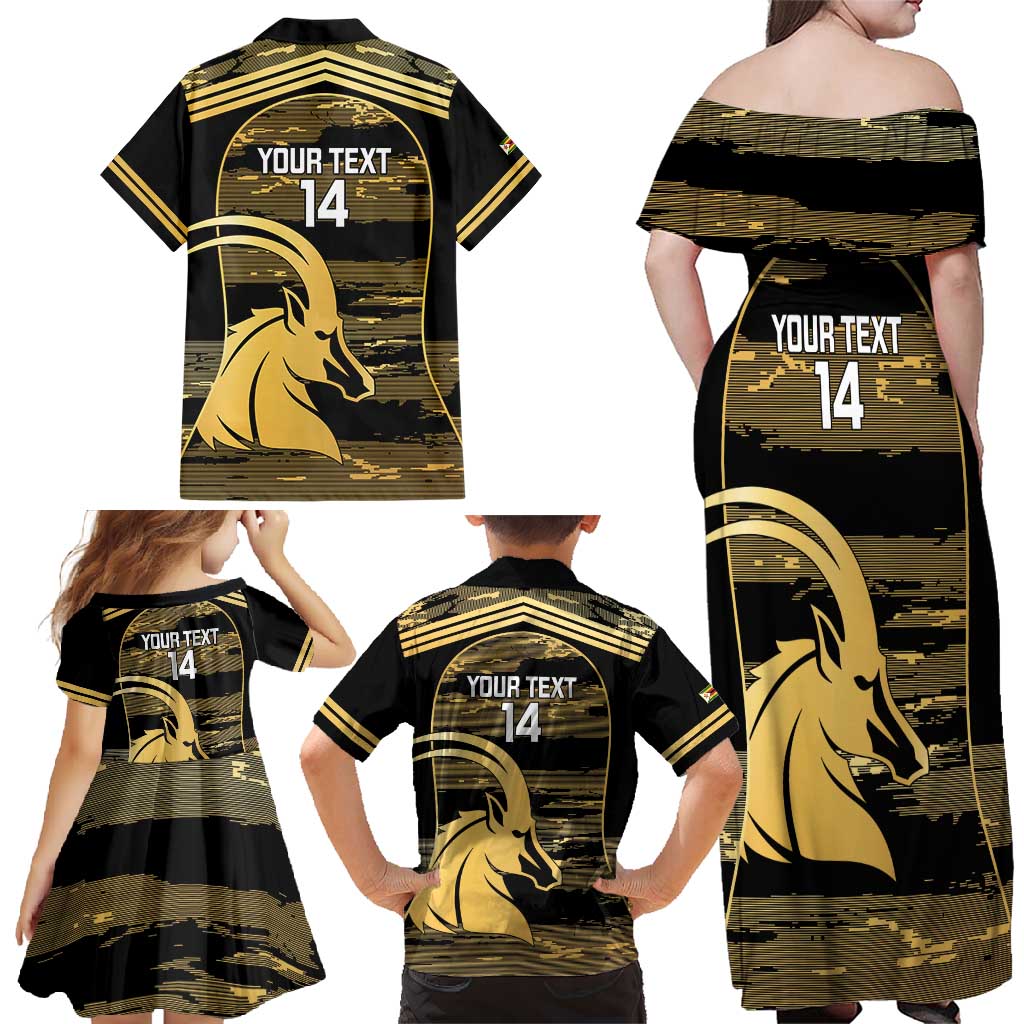 Zimbabwe Rugby Custom Family Matching Off Shoulder Maxi Dress and Hawaiian Shirt Come On Sables Gold Black Version - Wonder Print Shop