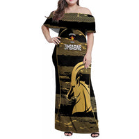 Zimbabwe Rugby Custom Family Matching Off Shoulder Maxi Dress and Hawaiian Shirt Come On Sables Gold Black Version - Wonder Print Shop
