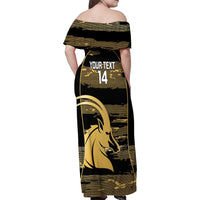 Zimbabwe Rugby Custom Family Matching Off Shoulder Maxi Dress and Hawaiian Shirt Come On Sables Gold Black Version - Wonder Print Shop