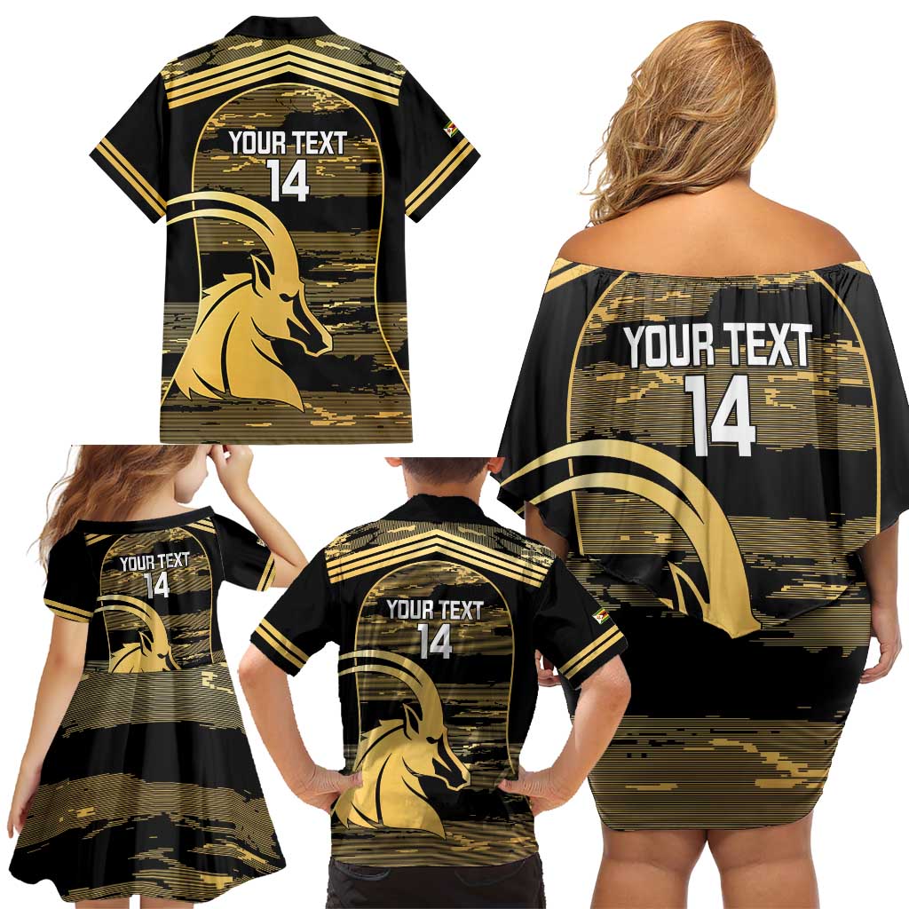 Zimbabwe Rugby Custom Family Matching Off Shoulder Short Dress and Hawaiian Shirt Come On Sables Gold Black Version - Wonder Print Shop