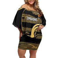 Zimbabwe Rugby Custom Family Matching Off Shoulder Short Dress and Hawaiian Shirt Come On Sables Gold Black Version - Wonder Print Shop