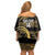 Zimbabwe Rugby Custom Family Matching Off Shoulder Short Dress and Hawaiian Shirt Come On Sables Gold Black Version - Wonder Print Shop