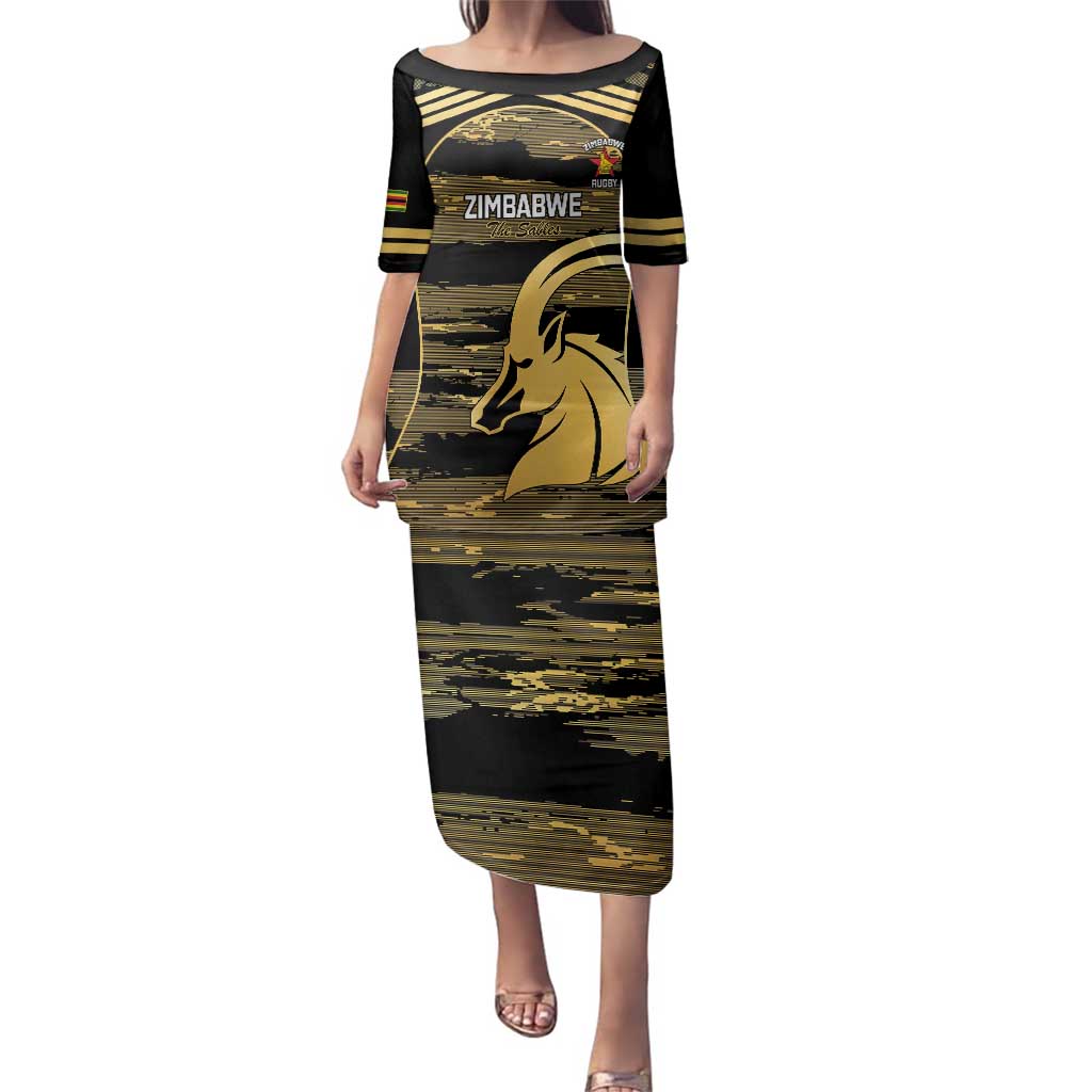 Zimbabwe Rugby Custom Family Matching Puletasi and Hawaiian Shirt Come On Sables Gold Black Version - Wonder Print Shop