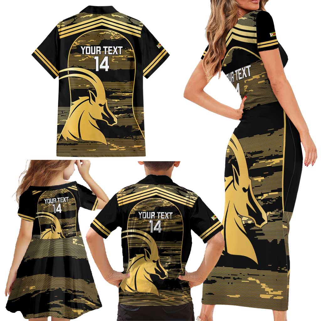 Zimbabwe Rugby Custom Family Matching Short Sleeve Bodycon Dress and Hawaiian Shirt Come On Sables Gold Black Version - Wonder Print Shop