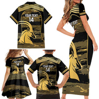 Zimbabwe Rugby Custom Family Matching Short Sleeve Bodycon Dress and Hawaiian Shirt Come On Sables Gold Black Version - Wonder Print Shop