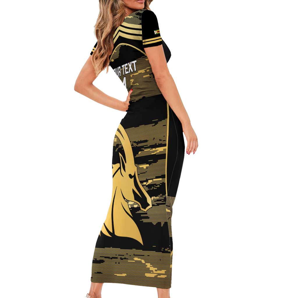 Zimbabwe Rugby Custom Family Matching Short Sleeve Bodycon Dress and Hawaiian Shirt Come On Sables Gold Black Version - Wonder Print Shop