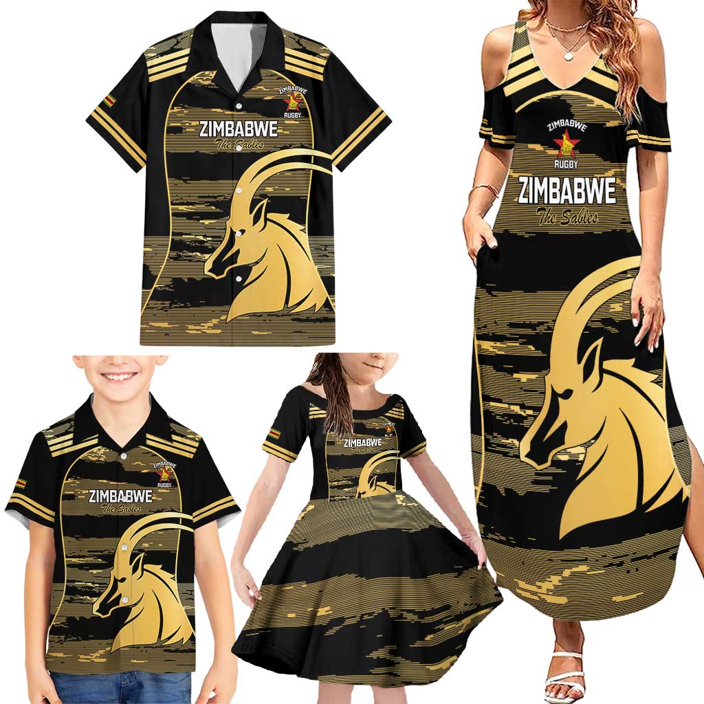 Zimbabwe Rugby Custom Family Matching Summer Maxi Dress and Hawaiian Shirt Come On Sables Gold Black Version - Wonder Print Shop
