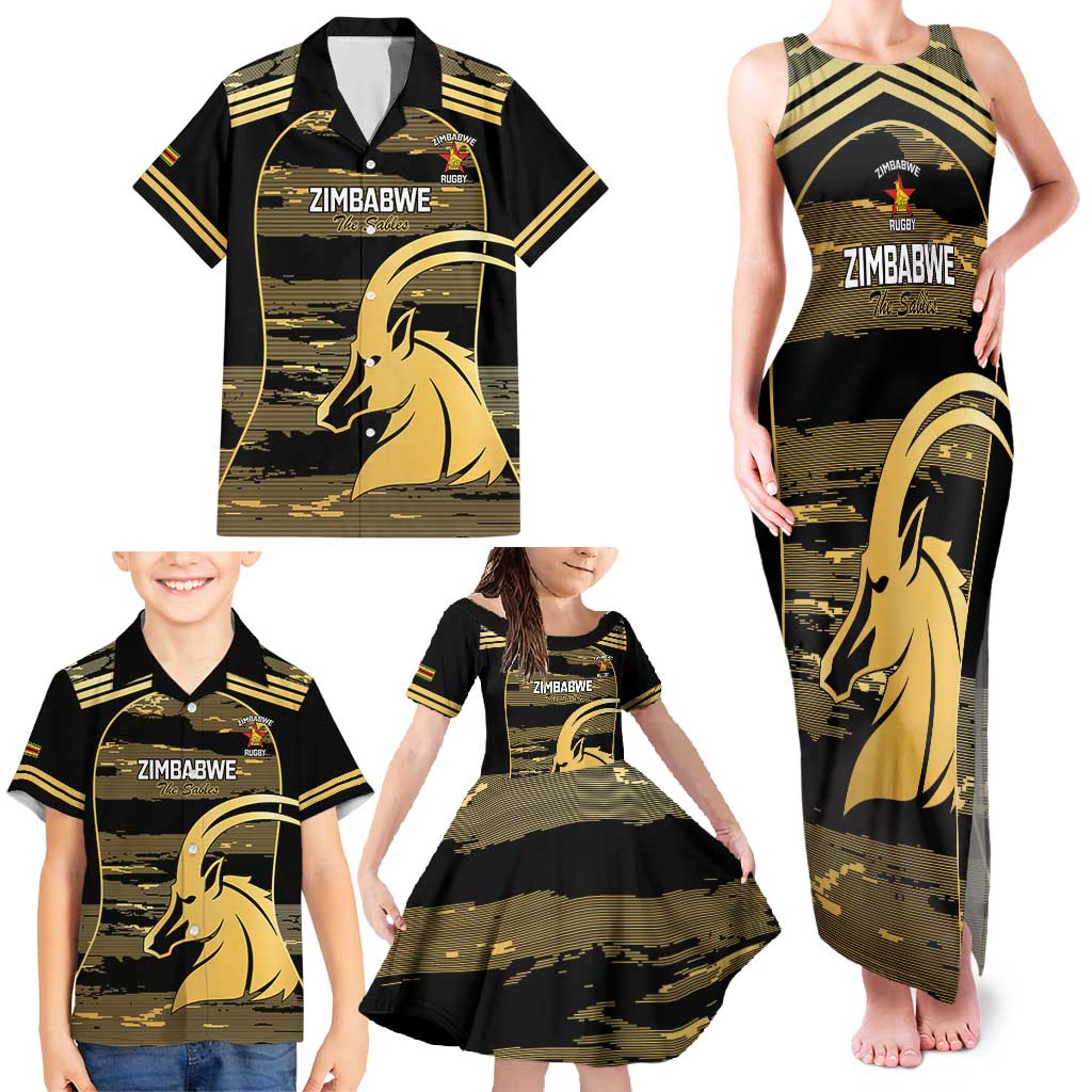 Zimbabwe Rugby Custom Family Matching Tank Maxi Dress and Hawaiian Shirt Come On Sables Gold Black Version - Wonder Print Shop