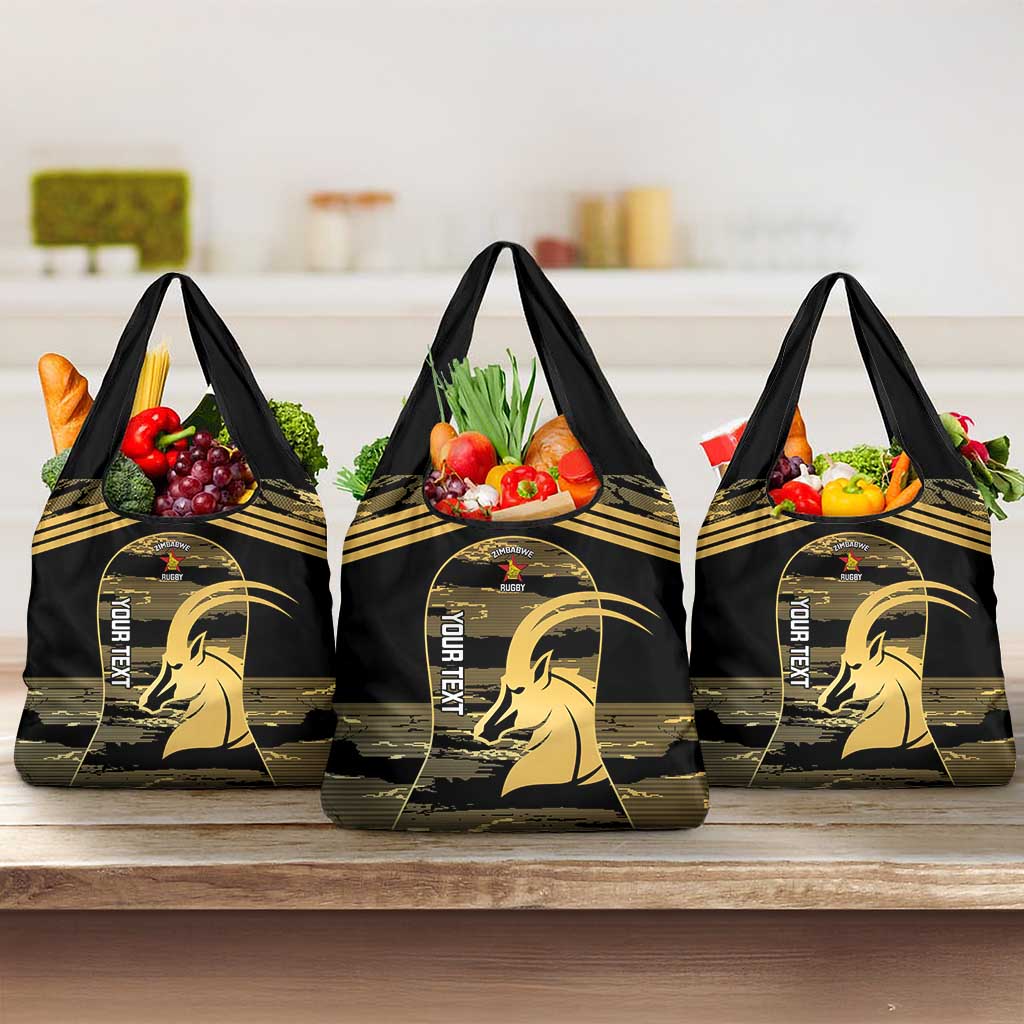 Zimbabwe Rugby Custom Grocery Bag Come On Sables Gold Black Version - Wonder Print Shop