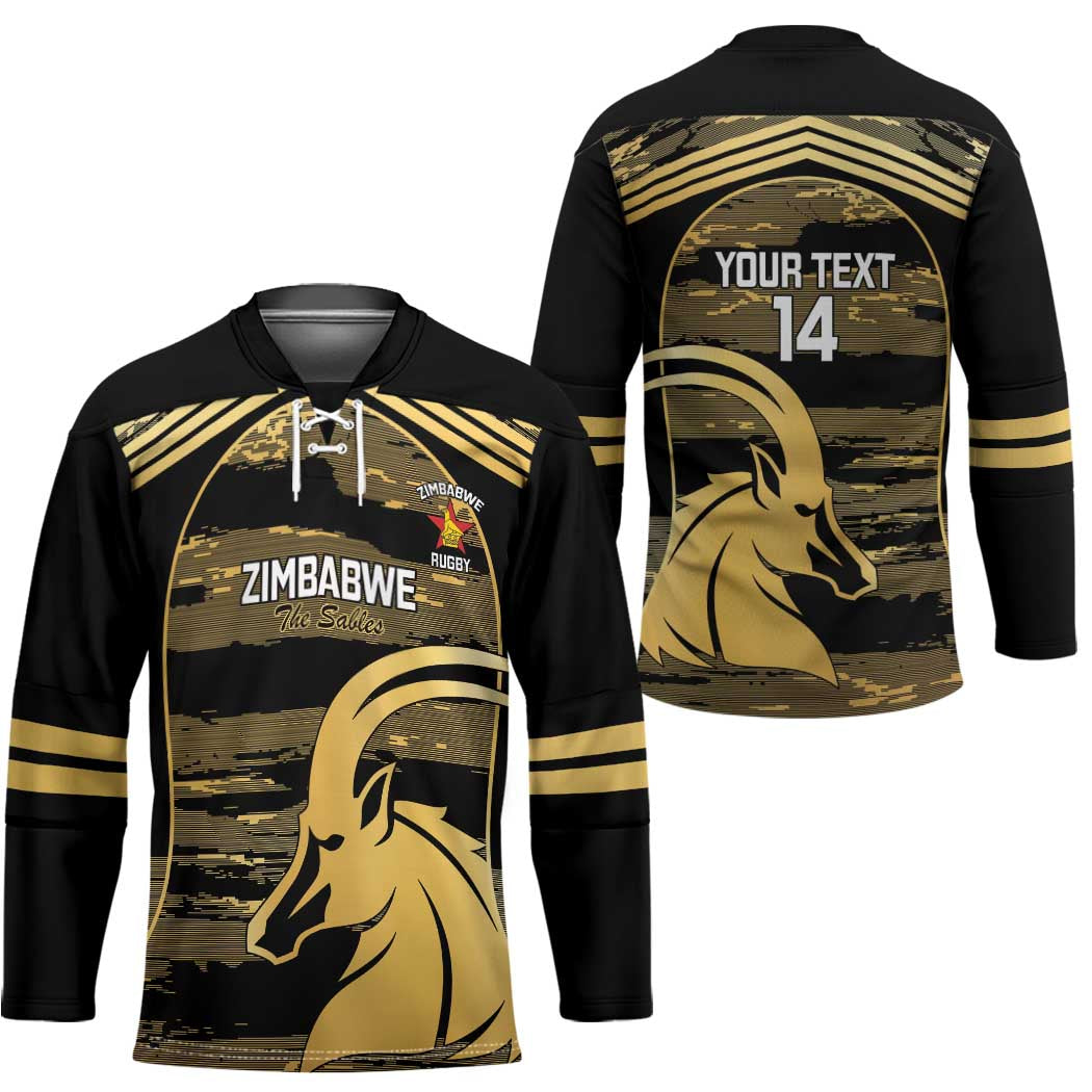 Zimbabwe Rugby Custom Hockey Jersey Come On Sables Gold Black Version - Wonder Print Shop