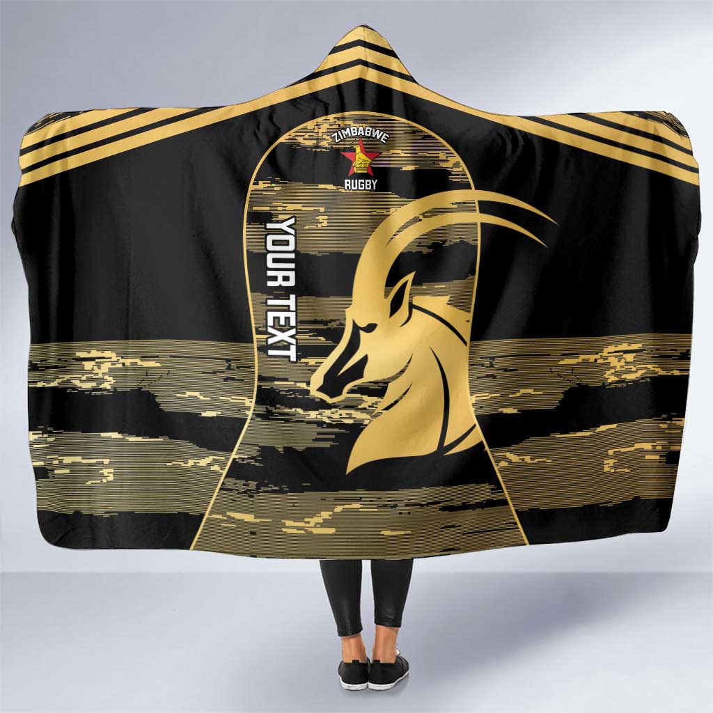 Zimbabwe Rugby Custom Hooded Blanket Come On Sables Gold Black Version - Wonder Print Shop