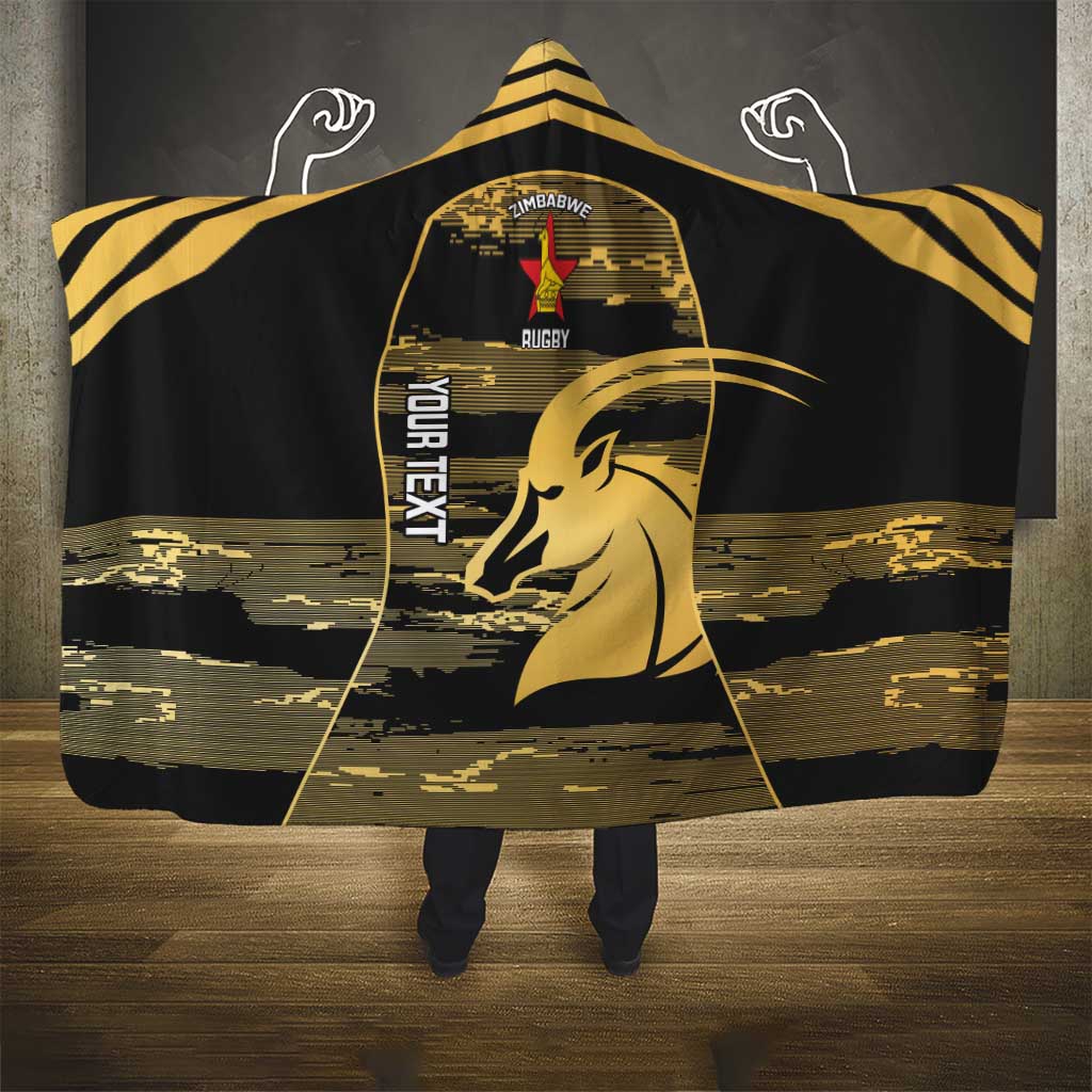Zimbabwe Rugby Custom Hooded Blanket Come On Sables Gold Black Version - Wonder Print Shop