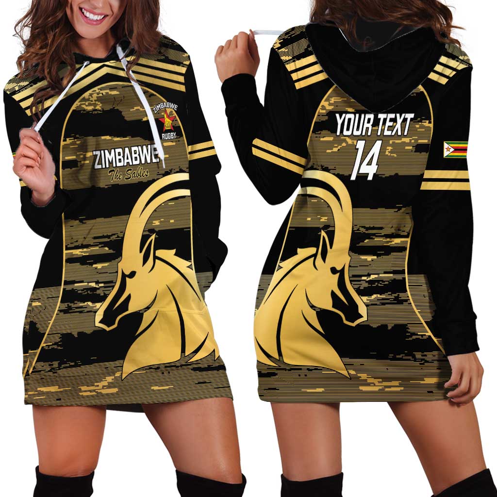 Zimbabwe Rugby Custom Hoodie Dress Come On Sables Gold Black Version - Wonder Print Shop