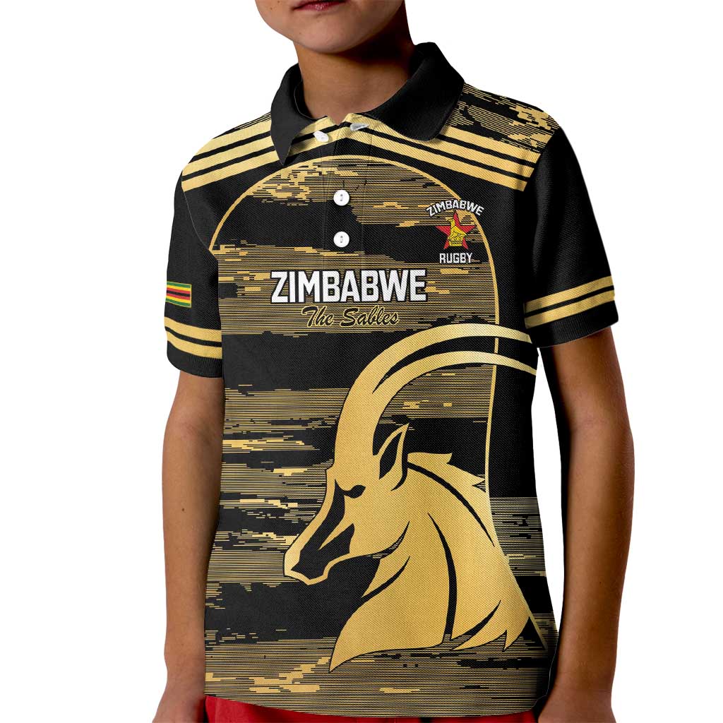 Zimbabwe Rugby Custom Kid Polo Shirt Come On Sables Gold Black Version - Wonder Print Shop