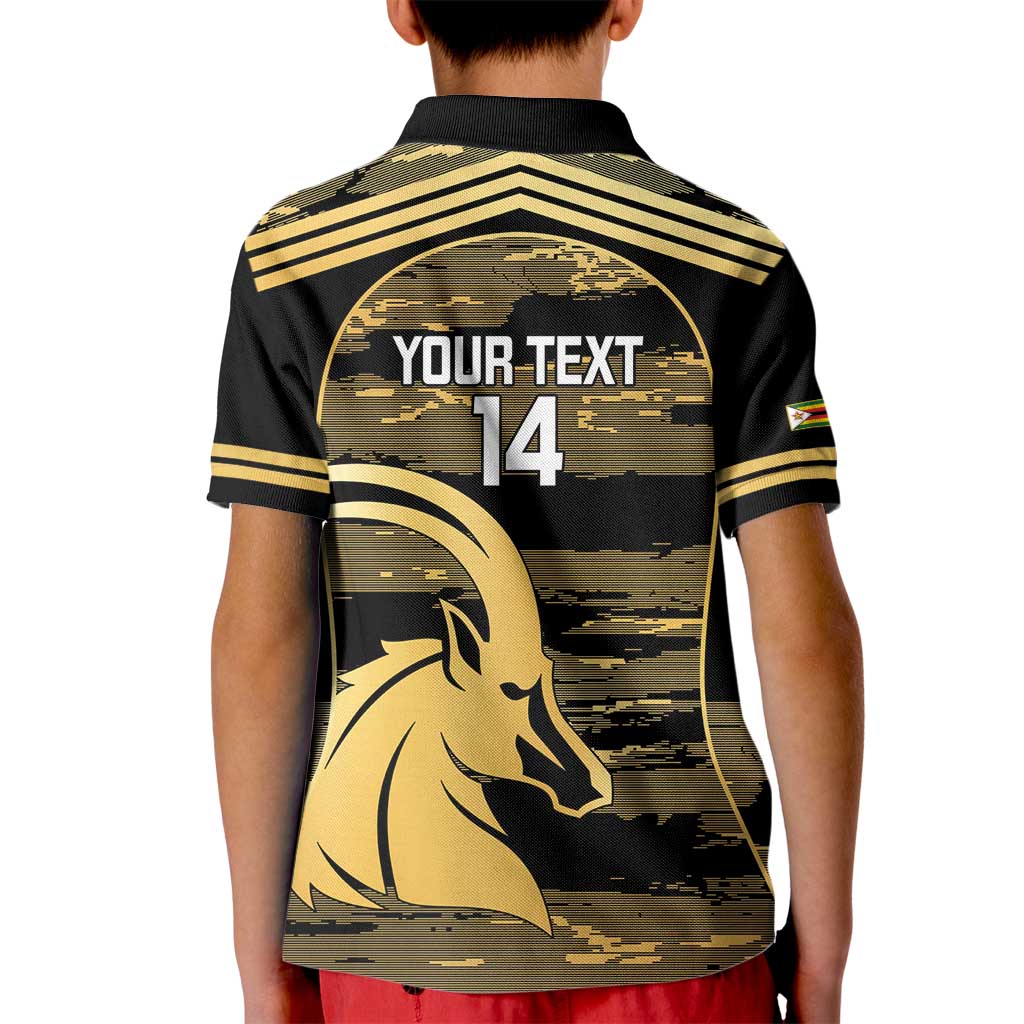 Zimbabwe Rugby Custom Kid Polo Shirt Come On Sables Gold Black Version - Wonder Print Shop