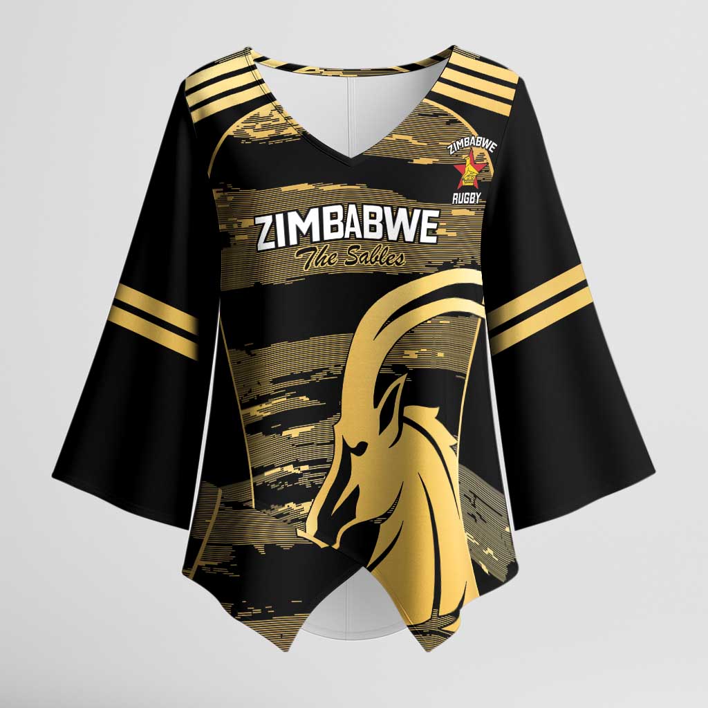 Zimbabwe Rugby Custom Kimono Sleeve Blouse Come On Sables Gold Black Version - Wonder Print Shop