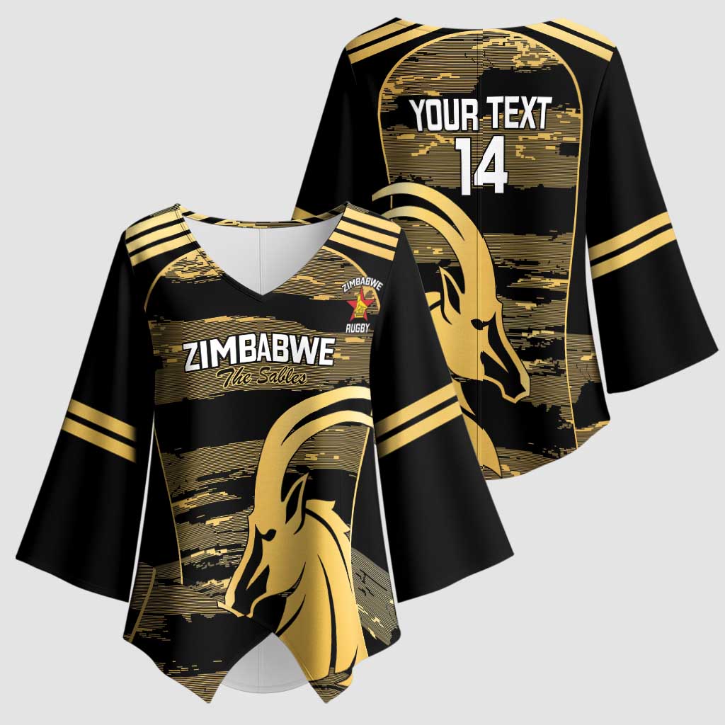Zimbabwe Rugby Custom Kimono Sleeve Blouse Come On Sables Gold Black Version - Wonder Print Shop