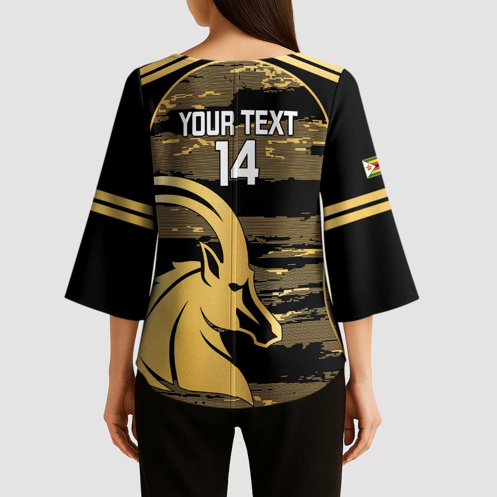 Zimbabwe Rugby Custom Kimono Sleeve Blouse Come On Sables Gold Black Version - Wonder Print Shop