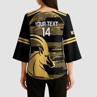 Zimbabwe Rugby Custom Kimono Sleeve Blouse Come On Sables Gold Black Version - Wonder Print Shop