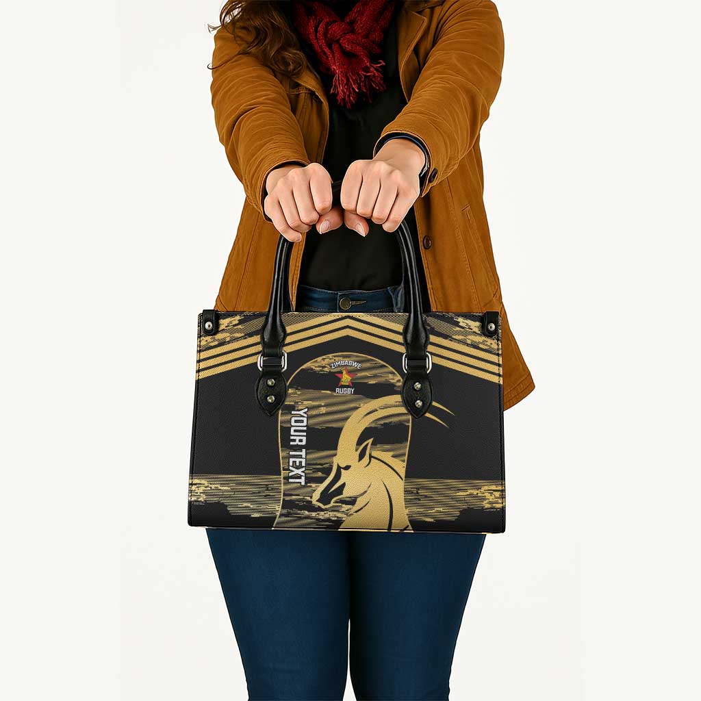 Zimbabwe Rugby Custom Leather Bag Come On Sables Gold Black Version - Wonder Print Shop