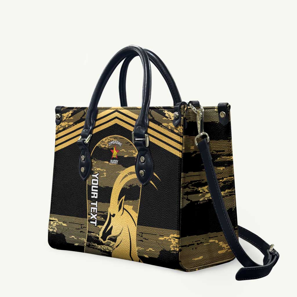 Zimbabwe Rugby Custom Leather Bag Come On Sables Gold Black Version - Wonder Print Shop