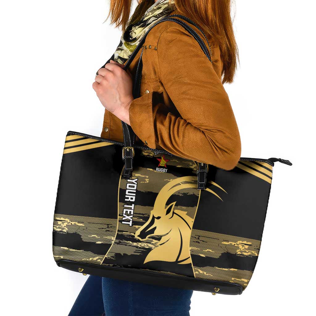 Zimbabwe Rugby Custom Leather Tote Bag Come On Sables Gold Black Version - Wonder Print Shop