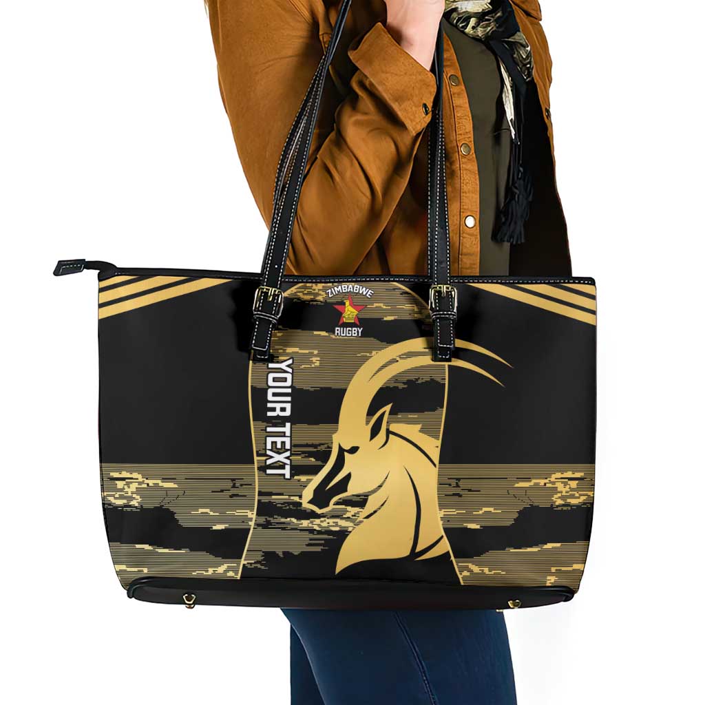 Zimbabwe Rugby Custom Leather Tote Bag Come On Sables Gold Black Version - Wonder Print Shop