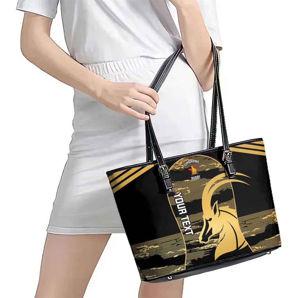 Zimbabwe Rugby Custom Leather Tote Bag Come On Sables Gold Black Version - Wonder Print Shop