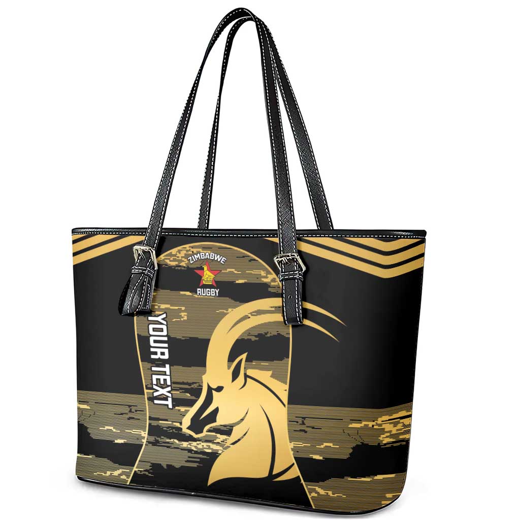 Zimbabwe Rugby Custom Leather Tote Bag Come On Sables Gold Black Version - Wonder Print Shop