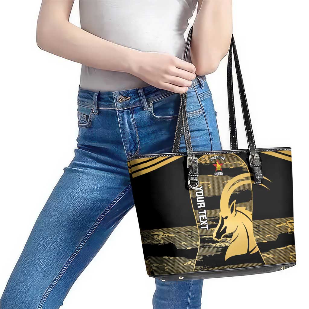 Zimbabwe Rugby Custom Leather Tote Bag Come On Sables Gold Black Version - Wonder Print Shop