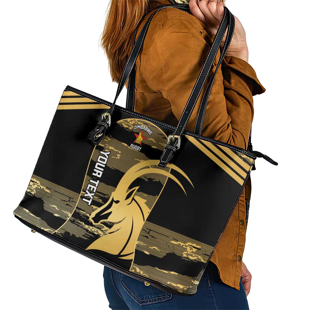 Zimbabwe Rugby Custom Leather Tote Bag Come On Sables Gold Black Version - Wonder Print Shop