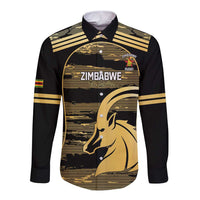 Zimbabwe Rugby Custom Long Sleeve Button Shirt Come On Sables Gold Black Version - Wonder Print Shop