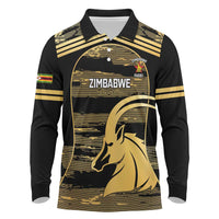 Zimbabwe Rugby Custom Long Sleeve Polo Shirt Come On Sables Gold Black Version - Wonder Print Shop