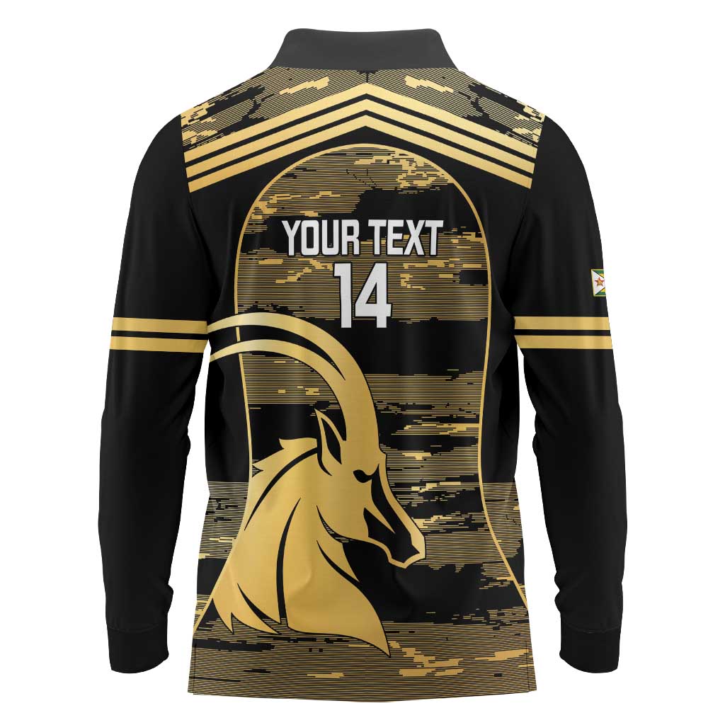 Zimbabwe Rugby Custom Long Sleeve Polo Shirt Come On Sables Gold Black Version - Wonder Print Shop