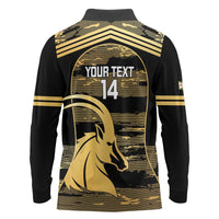 Zimbabwe Rugby Custom Long Sleeve Polo Shirt Come On Sables Gold Black Version - Wonder Print Shop