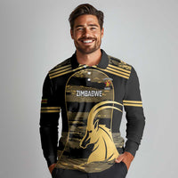 Zimbabwe Rugby Custom Long Sleeve Polo Shirt Come On Sables Gold Black Version - Wonder Print Shop