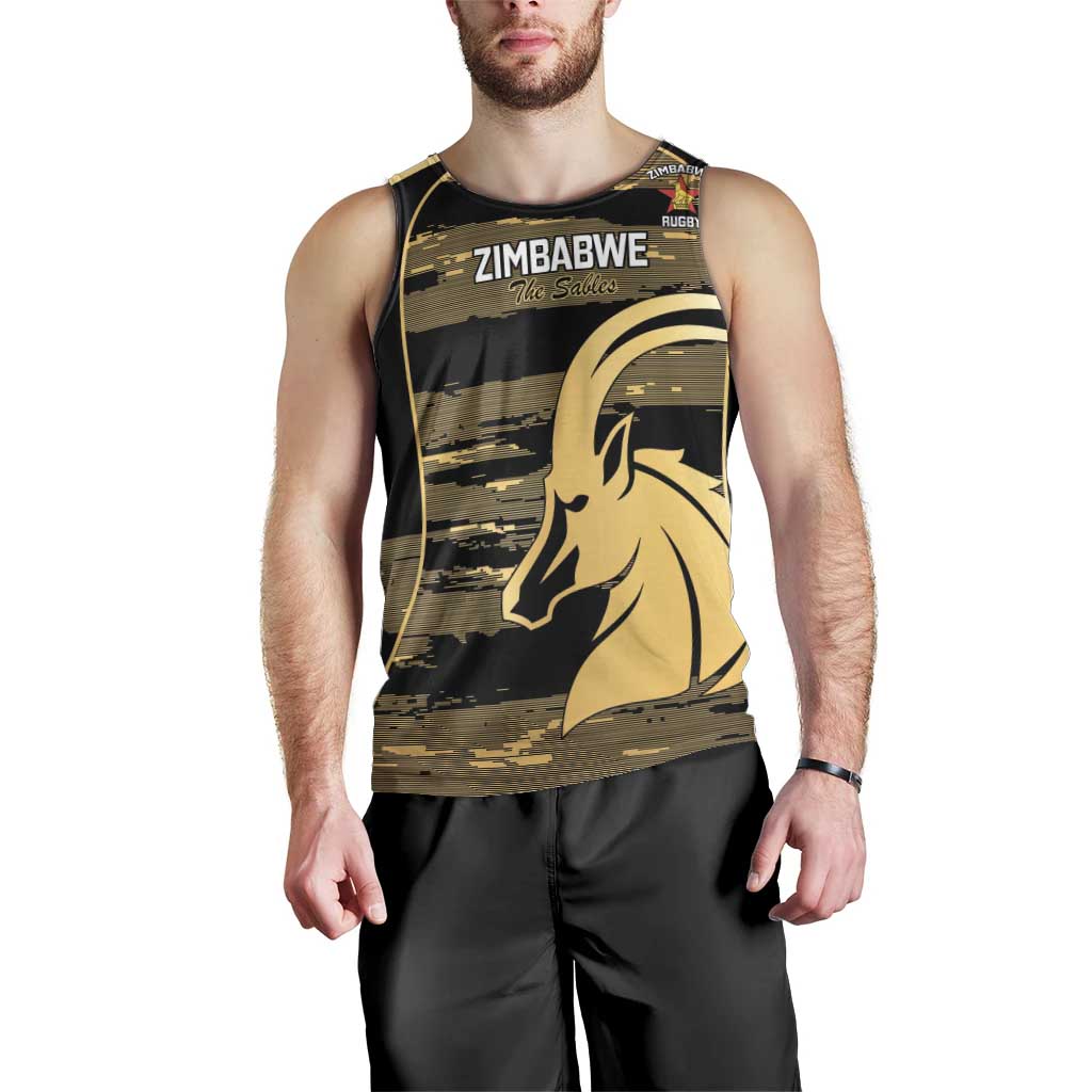 Zimbabwe Rugby Custom Men Tank Top Come On Sables Gold Black Version - Wonder Print Shop