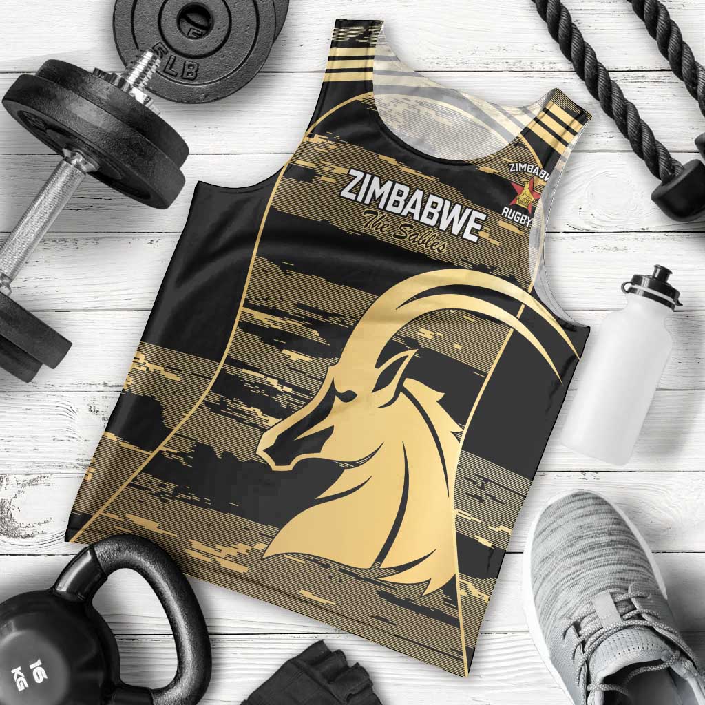 Zimbabwe Rugby Custom Men Tank Top Come On Sables Gold Black Version - Wonder Print Shop