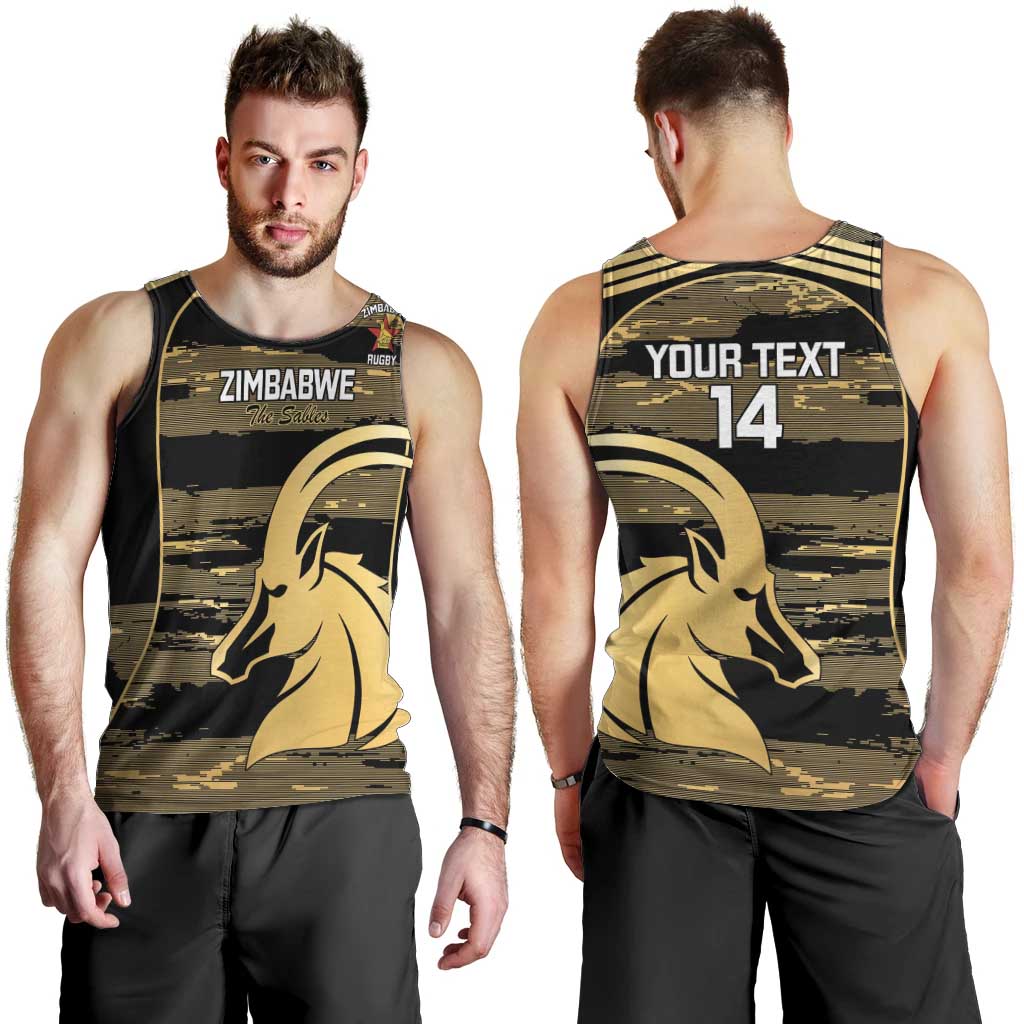 Zimbabwe Rugby Custom Men Tank Top Come On Sables Gold Black Version - Wonder Print Shop