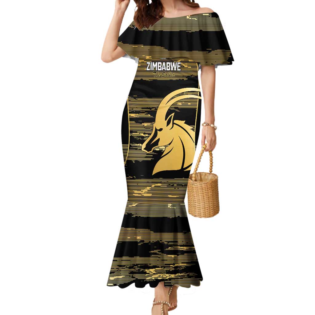 Zimbabwe Rugby Custom Mermaid Dress Come On Sables Gold Black Version - Wonder Print Shop