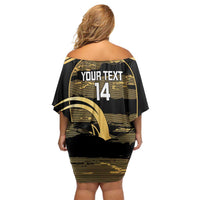 Zimbabwe Rugby Custom Off Shoulder Short Dress Come On Sables Gold Black Version - Wonder Print Shop