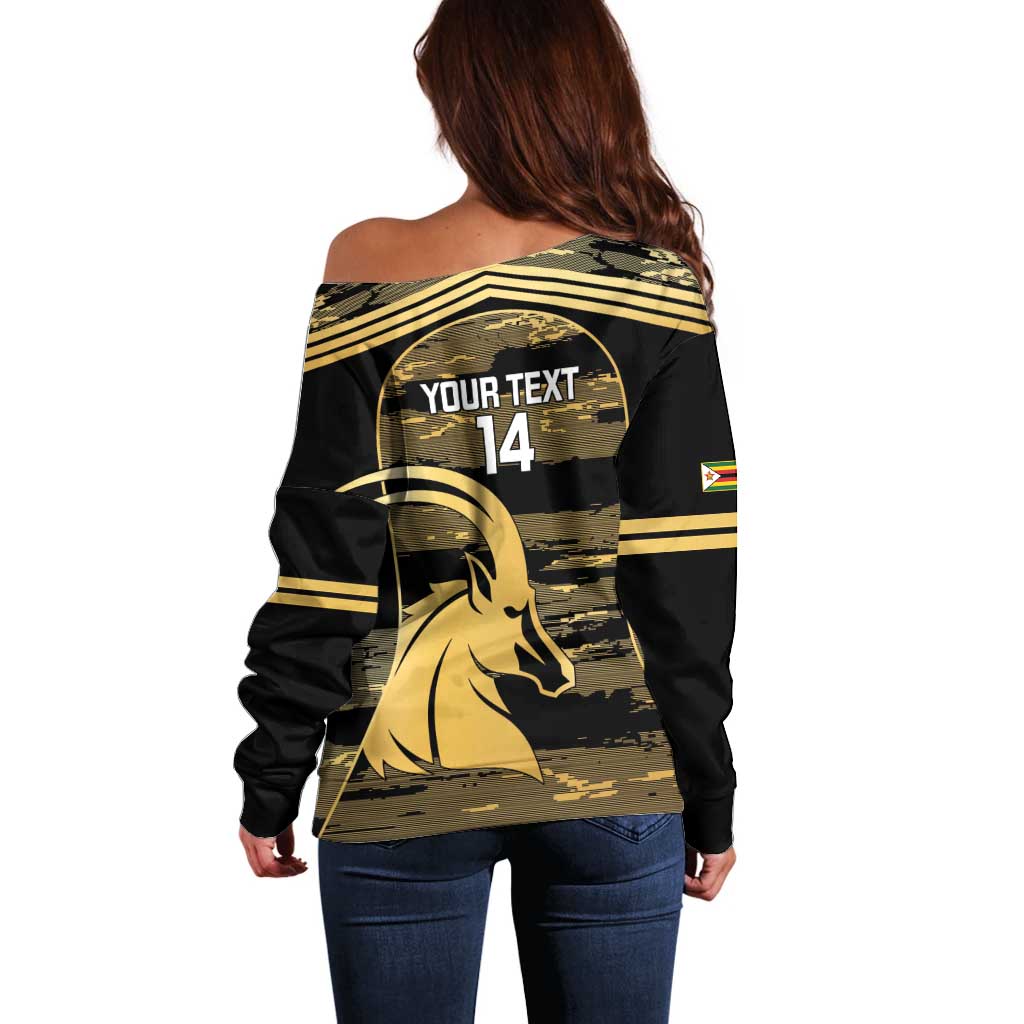 Zimbabwe Rugby Custom Off Shoulder Sweater Come On Sables Gold Black Version - Wonder Print Shop